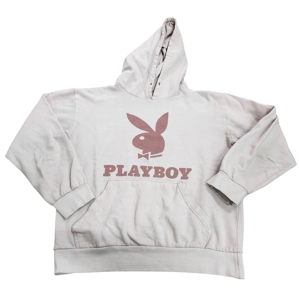 Playboy Hoodie Womens S Graphic Pink Rabbit Head Logo Pullover EUC